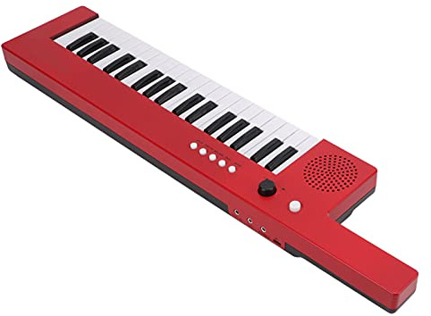 Pianoforte a 37 Tasti con Microfono, Chitarra Portatile Sottile e Super Compatto Organo Elettronico Mini Keytar Strumento Musicale Educativo per Principianti(BF-3755 rosso)