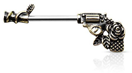 beyoutifulthings Brustwarzen-piercing Rose-Pistole Antik-Gold Antik-Silber Brust-piercing Nippel-piercing Intim-piercing Chirurgenstahl Stab 14-mm