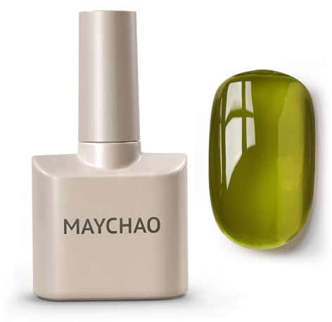 MAYCHAO Jelly Gel Nail Polish -15ML Jelly Green Gel Polish Soak Off UV LED Translucent Green Nail Varnish French for DIY Manicure Home Salon