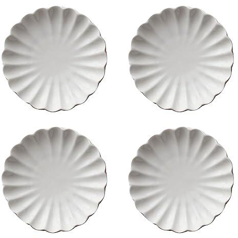 Soulnioi 4 Stück Dipschalen aus Keramik, Saucenschalen in Blumenform, Mini-Beilagenschüsseln, weiße Gewürzschalen, Dessertschalen, Gewürzschalen, Snackschalen für Sushi, Soja, Vorspeise, 7.6 cm