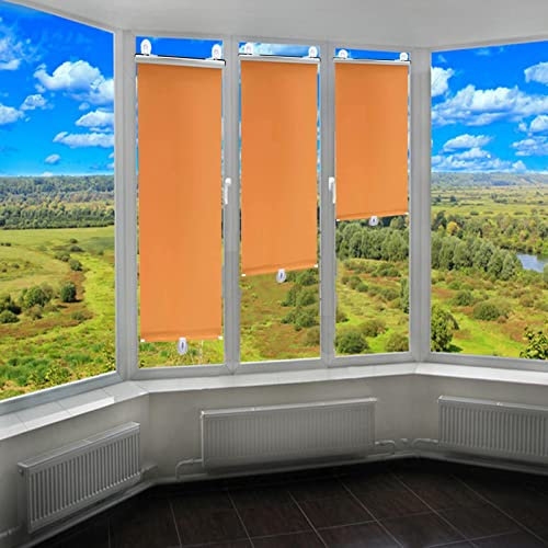 Verdunkelungsrollo,Fensterrollos für Fenster,Saugnäpfen-Rollos,Tragbarer einziehbarer Sonnenschirm,Schnurloser,Jalousien,Sonnenschutz Isolierung Beschattung Vorhang,Orange-W68cm*L125cm(W27in*L49in)