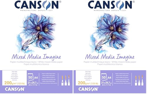 Canson 200006008 Imagine Mix-Media Papier, A4, rein weiß, A4-21 x 29,7 cm (Packung mit 2)