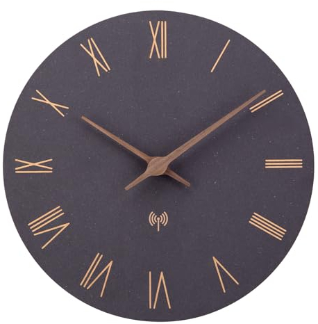 ACCSHINE Funkuhr Wand MDF Holz Wanduhr Ohne TickgeräUsche Lautlos 30cm Quarz Batterie Groß Wanduhren Einfach zu Lesen für Zimmer Zuhause KüChe Schlafzimmer Büro Schule (Schwarz+numeri Romani)