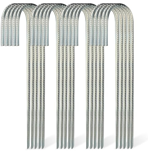 7Penn Rebar Stakes 12 Inch - 100 Pack J Shaped Rebar Stakes for Chain Link Fence - 1/4in Heavy Duty Steel Ground Anchors for Trampolines and Sports Nets - Event Tent Ground Anchor Bulk Pack