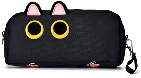 Lanxivi Hongdian Federmäppchen mit großer Kapazität, 3D Katze Niedliche Federtasche Stifttasche und Stifteköcher für Büro Hochschule Schule Teenager Mädchen Geschenk (Schwarz)