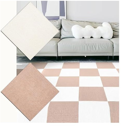 Selbstklebende Bodenmatte, Teppichfliesen, selbstklebende rutschfeste Teppichfliesen, quadratisch, Mehrzweckboden, 30,5 x 30,5 cm, waschbarer Innenteppich (Farbe: Beige + Grün) (Color : Beige+camel)