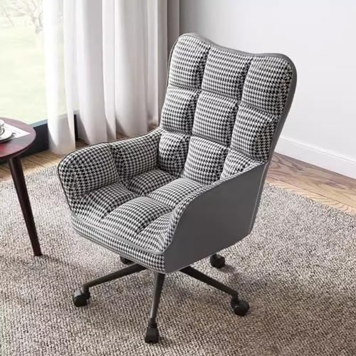 TANZEM Schaukelstuhl, Sessel, Sofastuhl, Computer-Bürostühle, 360°-Drehstuhl mit Rollen, moderner Stoffsessel, Heimarbeitsstuhl, Schwammkissen, fauler Stuhl mit hoher Rückenlehne (Farbe: kariert)
