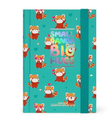 Legami - Panda Tageskalender 2024-2025, 16 Monate, Small, Tagebuch von September 2024 bis Dezember 2025, Gummibandverschluss, FSC-zertifiziertes Papier, Monatsplaner, 9,5 x 13,5 cm, roter Panda