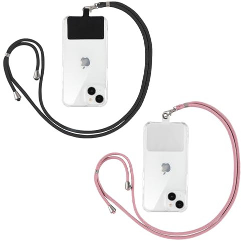 Yoedge 2 Pezzi Corda per Smartphone Universale, Regolabile Cordino da Collo Nylon Catena Collana Tracolla Laccio per Cellulare per iPhone/Samsung/Xiaomi e Maggior Smartphone - Nero/Rosa