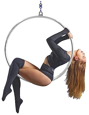 PRMTYUP Antenring Yoga -Ring Tanzender Zirkusrefer Für Das Heim -Fitnessstudio Maximale Last Von 350 Kg/770 Pfund,Silber,90CM