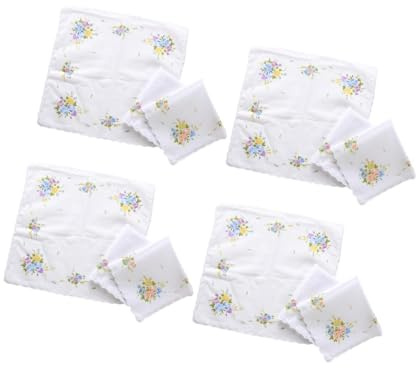 Baoblaze 12 Taschentücher für Damen, Stofftaschentücher Baumwolle mit Weißem Blumenhintergrund, Tragbar und Schweißabsorbierend, Stofftaschentuch