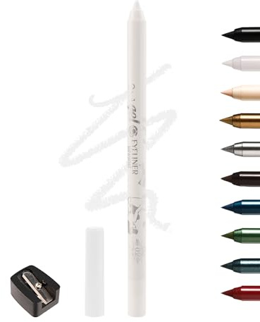 Weißer Gel Eyeliner Wasserfest, Cremige Matt White Kajalstift, Langahaltend | Wischfest Eyelinerstift Makeup mit Anspitzer, Glatte Textur und Leichte Anwendung, Hochpigmentiert Hypoallergene für Frauen