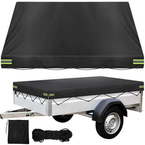 LINSOCLE Anhänger Plane 214x122x13 cm, Abdeckplane für Anhänger,420D Oxford Material Wasserfest Winddichte Sonnenschutz Reißfeste Anhängerplane für Viele PKW 750kg Hänger Autoanhänger