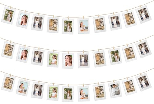 Psyqtsuary Bilderrahmen mit Klammern und Leine, 30 Stück Papier-Fotorahmen DIY Kreative Kraftpapier Bilderrahmen Hängende Wanddekoration Mit Clips Und Hanf Seile Set Bildermatten Hängen Album Rahmen
