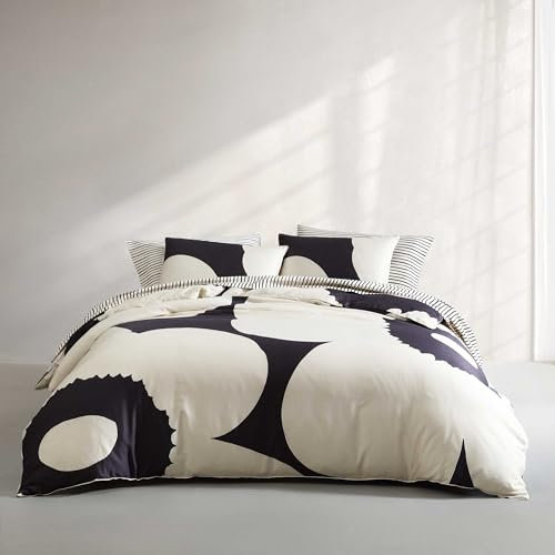 Marimekko Bettwäsche-Set für Doppelbett/Queen-Size-Bett, superweiche Bettwäsche mit passenden Kissenbezügen, florales Bettwäsche, Öko-Tex Zertifiziert (Iso Unikko Anthrazit, Full/Queen)