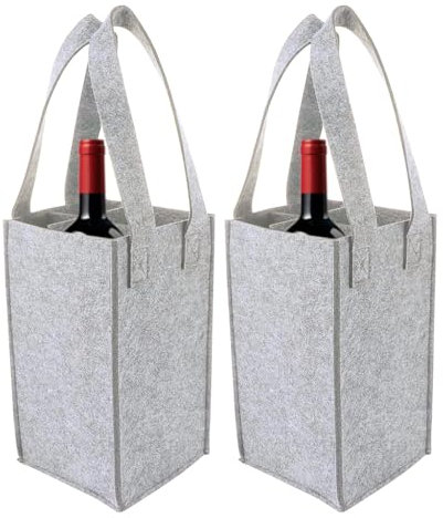 Kellegour 2 Stück Flaschentasche mit 4 Fächer,Wiederverwendbare Flaschenträger Filz,Weinflasche Tasche,Weinflaschentasche Filz für Wein,Whiskyflaschen,Bier,Mineralwasser(Hellgrau)