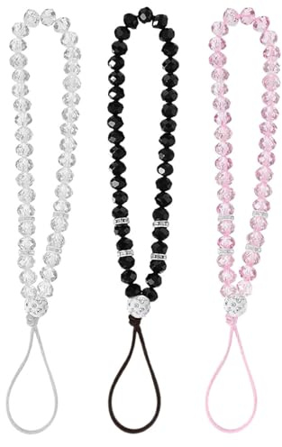 Jidyllic Mobile Phone Charms,3 Pcs Crystal Beads Charm Strap Sparkling Beaded Lanyard Mobile Chain Hand Wrist Cell Phone Crystal Lanyard for Girls Ladies Women