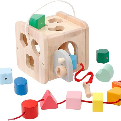 Mailfull Formsortier-Holzspielzeug Wooden Blocks Sorting Cube Toy mit 12 Steckbausteinen für Frühes Lerne Geschenk für Kleinkinder Jungen Mädchen ab 6 Monate