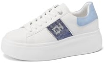 QUEEN HELENA Sneakers Platform Sneakers med Strass Kvinnor X32-9, Vit blå, 38 EU