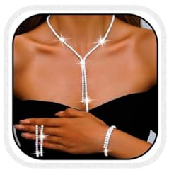 Reaky Ensemble de bijoux de mariée avec boucles d'oreilles et collier en strass argentés étincelants pour femme (lot de 3), taille unique, Strass, /