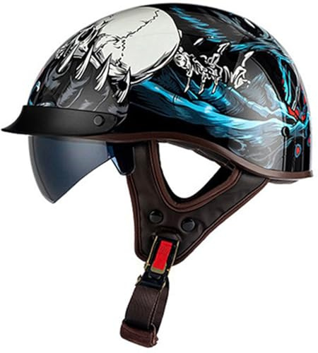 Casco Moto Vintage, Motorino Open Faced Motorcycle Helmet Casco Demi-Jet Vintage Casco Scooter Casco Scodella Estivo Omologato DOT/ECE Con Con Visiera Antigraffio Per Uomini Donne 16,M