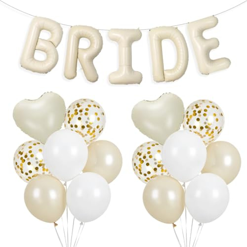 Bride to Be Luftballons, Bride Deko Ballon, Cremeweiß Buchstaben Ballons mit Herz Folienballon, Bachelorette Party Deko, Hochzeit Deko