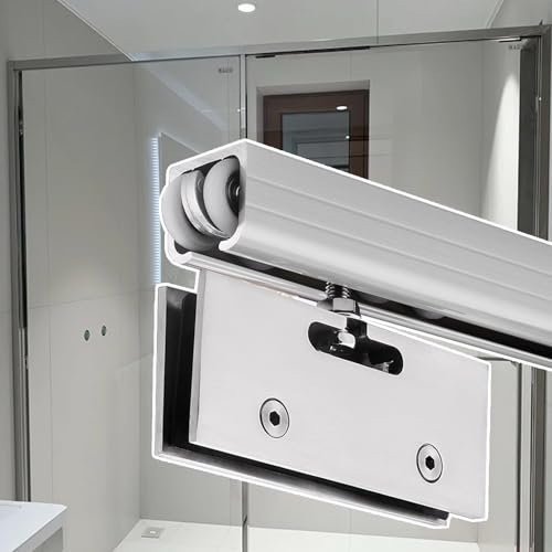 Kit de puerta corrediza de cristal sin marco, sistema de riel de montaje en techo de 90 cm para baño, balcón, patio y armario, herrajes para puerta corredera de bolsillo