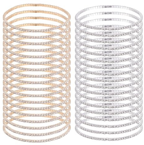 AHANDMAKER 20 bracciali da tennis in argento con strass cubi e perle di cristallo, impilabili, per gioielli di nozze