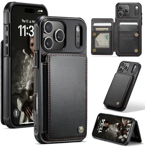 FONREST Étui portefeuille arrière fin pour iPhone-17-Pro avec porte-cartes à blocage RFID, panneau rabattable/béquille, coque de protection arrière antichoc TPU+PU cuir avec fermetures magnétiques