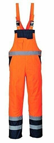 Hi Vis Waterproof Bib and Brace Dungarees – Reflective Safety & Waterproof Overalls for Men and Women – High Visibility Workwear Trousers with Multiple Pockets – Orange/Navy, Yellow/Navy (S–4XL)
