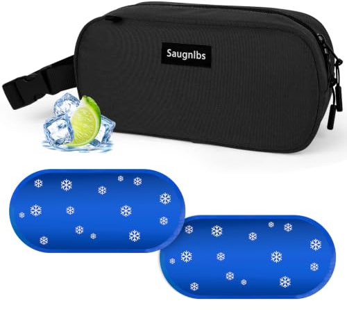 Saugnlbs Small Insulated Bag,Cool Bag Small,Mini Cool Bag,Freezable Lunch with 2 Ice Packs for Work School Travel,Freezable Snack Box for Adults,10“ x 4”x 5”Round,Black
