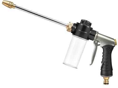 Heavy Duty Metal Garden Hose Nozzle Sprayer,High Pressure Foam Gun Car Wash Sprayer with 100cc Soap Dispenser,Water Gun for Pet Washing,Plants Watering,Window&Floor Cleaning (Hose Nozzle B)