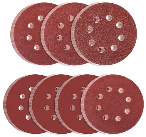 70 stycken slipskivor 125 mm kardborreband, kornstorlekar 40/60/80/100/120/180/240 excenterslip, slippapper 125 mm kardborreband-slipblad sandpapper med 8 hål för slipplattor