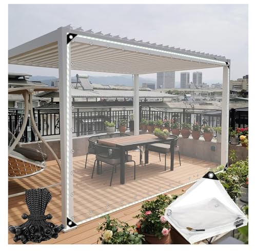 Telone trasparente impermeabile 4 x 4 m con occhielli – resistente ai raggi UV per esterni, patio, giardino e campeggio