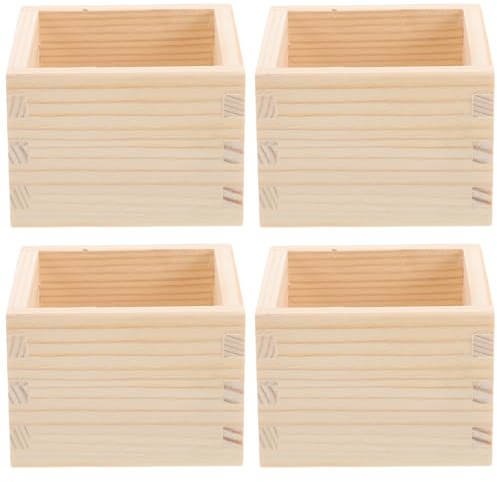 KHBUAB 4 Pezzi Set 4 Tazze da Sakè Giapponesi Masu in Legno Naturale Rettangolari 8,1x5,6 Cm Scatola di Legno per Sushi Bar e Ristoranti, Stoviglie Giapponesi per Feste e Uso Domestico