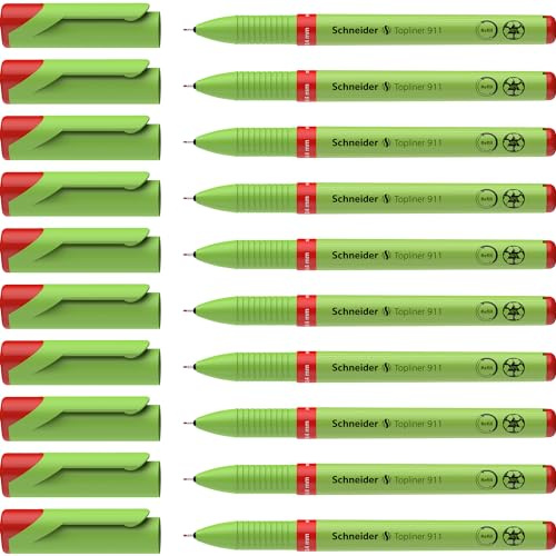 Schneider Topliner 911 Fineliner (Wechselmine, Strichstärke 0,4 mm) 10er Packung rot