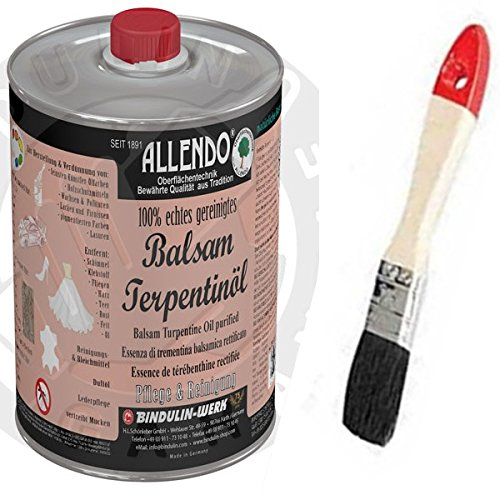 Balsam-Terpentinöl naturreines äther. Kiefernöl mehrfach rektifiziert inkl.1 Pinsel zum Auftragen von E-Com24 und 1 Paar Nitrilhandschuhe (1.000 Gramm)