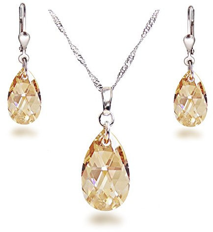 Schöner SD Schmuckset 925 Silber mit Marken Kristall Tropfen Golden Shadow
