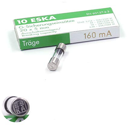 Schmelzsicherung, träge (T), aus Glas, 160 mA / 250 V AC, 5 x 20 mm, 10 Stück
