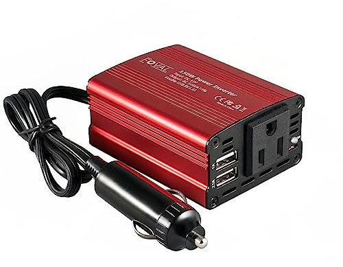 FOVAL 150W Car Power Inverter 12V DC to 110V AC Converter Vehicle Adapter Plug Outlet with 3.1A Dual USB Car Charger for Laptop Computer (Classic Red)