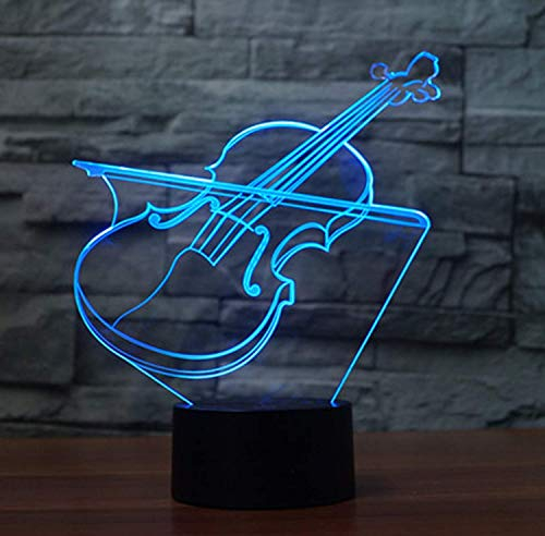 KINGCOO 3D Visuell Stimmungslampe Tischlampe,7 Farben 3D Effekt Touch Nachtlicht Schreibtischlampe Dekoratives Licht für Kinder Weihnachts Geburtstag(Geige)