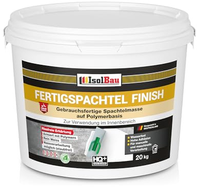 Isolbau Fertigspachtel Finish 20 kg, Glättspachtel Fugenspachtel, Gebrauchsfertige Polymer-Gips Fertig-Spachtelmasse für innen, Weiß Q1-Q8