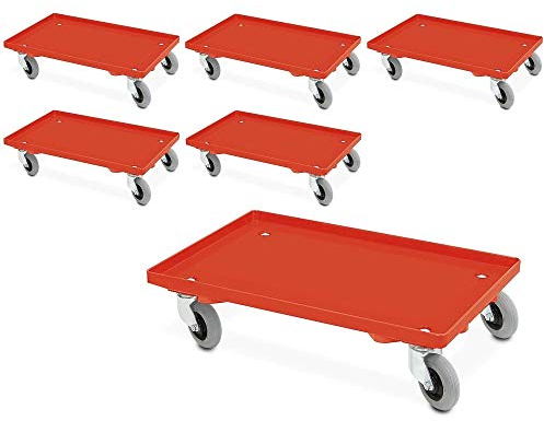 BRB Spar-Set, 6X Transportroller mit Flüsterrollen, rot, geschlossenes Deck, für Behälter 600x400 mm oder 2X 400x300 mm