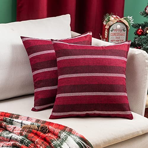 MIULEE Weihnachten Streifen Kissenbezüge Kissenhülle Leinenoptik Sofakissen Dekorative Kissenbezug Dekokissen Deko Couchkissen Bezug für Sofa Büro Couch Schlafzimmer Wohnzimmer 2er Set 50x50 cm Rot
