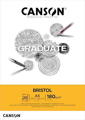 Canson Graduate Bristol,album collato lato corto,carta extra liscia e extra bianca,A3,20 fogli,180 g/m