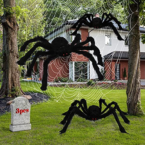 DIYDEC Halloween-Spinnen-Set, realistische, riesige gruselige Spinnenrequisiten, Dekoration mit Spinnennetz für Innen- und Außendekoration (127 cm, 88,9 cm, 76,2 cm), 3 Stück