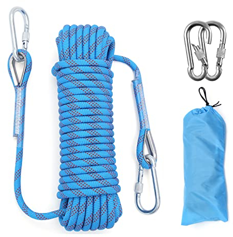 Outdoor-Kletterseil, 12 mm Durchmesser, 10 m, 20 m, statisches Kletterseil, Baumkletterseil, Abseilseil, Fluchtseil, Nylonseil, Eiskletterausrüstung, Feuerrettung, Fallschirmseil mit 2 Stahlhaken