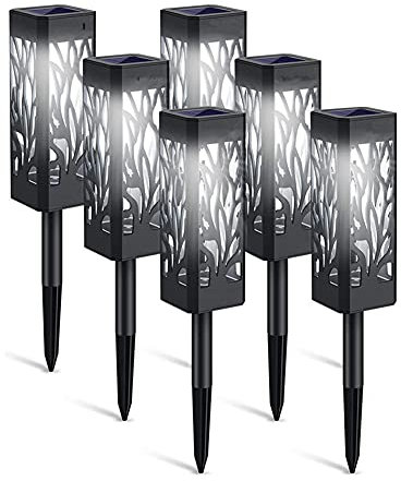Lámparas solares para jardín, 6 unidades, actualización solar de jardín con luz LED cálida, encendido y apagado automático, luces solares para exteriores, patios, césped, terrazas, calles
