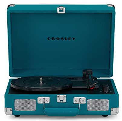 Crosley Cruiser Deluxe Portable Turntable - Bluetooth Record Player, 3-Speed Suitcase Vinyl Player, Home Turntables for Vinyl Records, Built in Stereo Speakers & Bluetooth Receiver, AUX Input, Teal