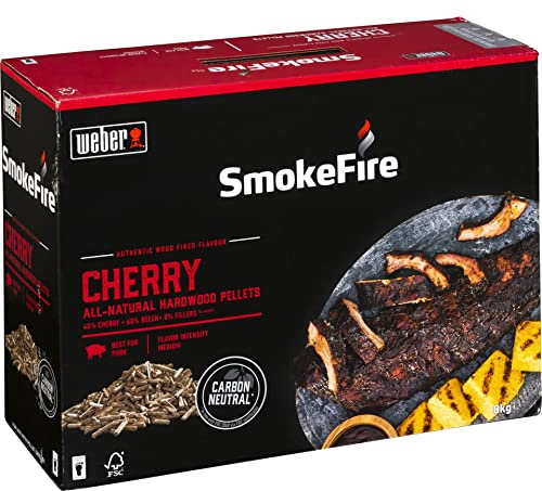 Weber Wood Pellets - Cherrywood (8kg), perfect for smoking pork, 100% natural wood pellets, EU product, sustainably sourced, FSC certified wood (18293)